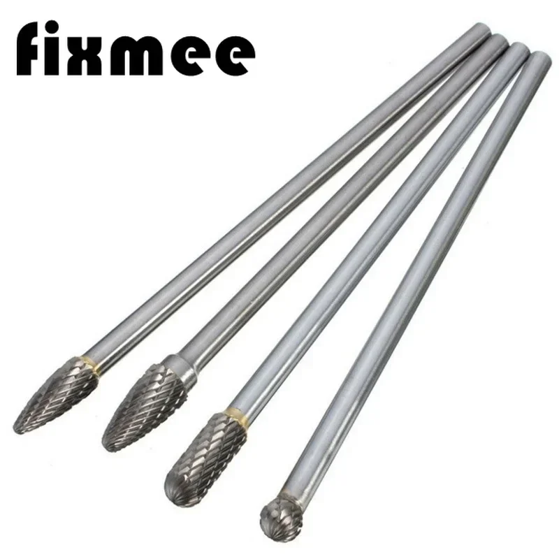 4pcs CDF 8/10mm 헤드 150mm 긴 더블 컷 카바이드 로터리 버 금속 가공용 6mm 섕크 연마 도구 전기 연삭