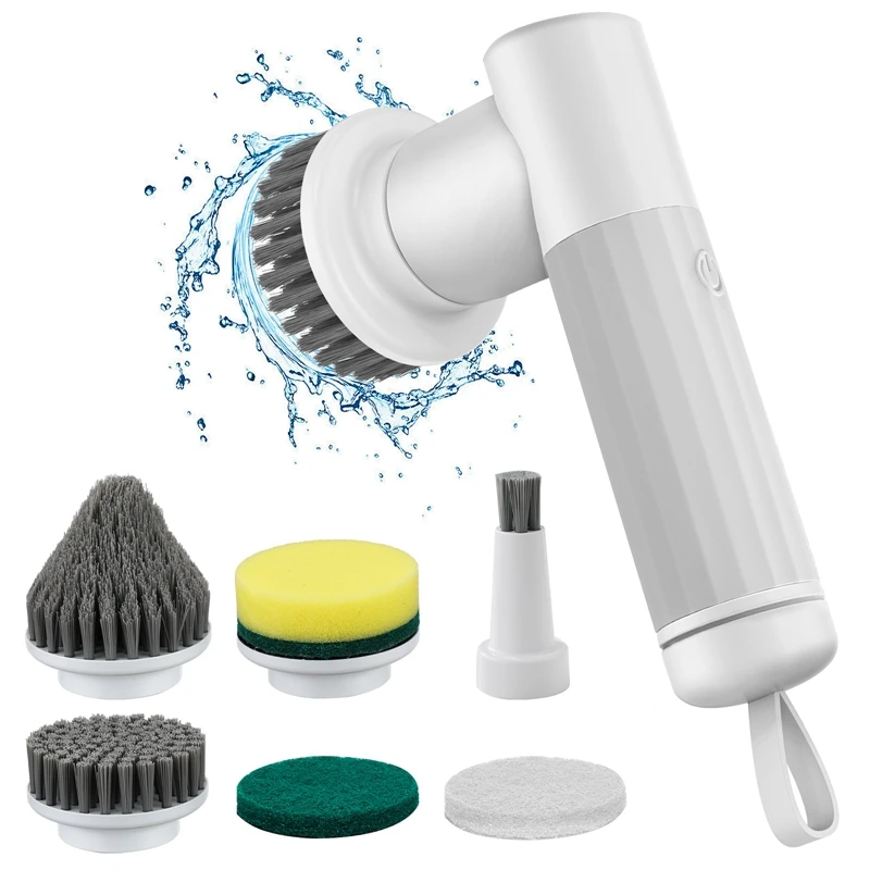 

Power Scrubber, Upgraded Cordless Electric Spin Scrubber With Short Handle, Cleaning Spin Brush With 6 Replacement Parts Brush