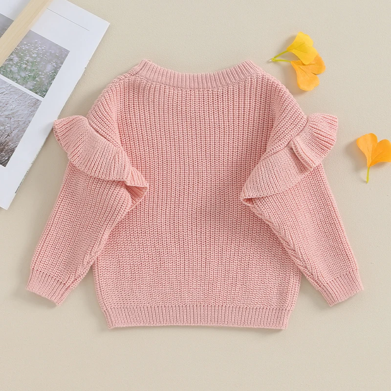 Toddler Baby Girls Sweater Cute Solid Color Ruffle Long Sleeve For Spring Autumn