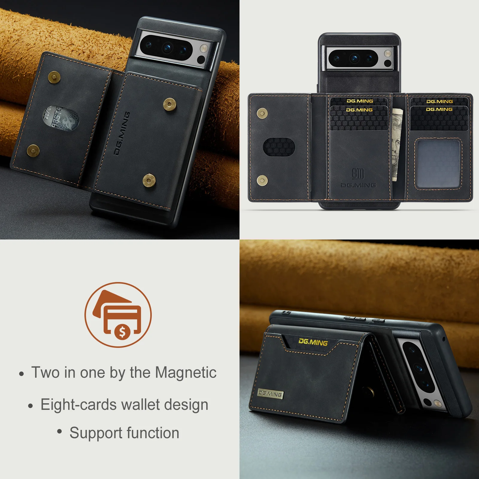 Luxury Magnetic Leather Wallet Phone Case with Kickstand and Credit Card Holder Cover