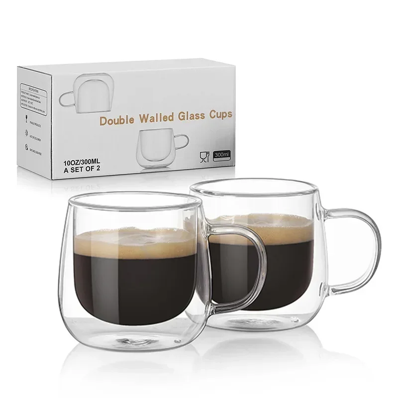 Double Walled Glass Coffee Mugs, Set of 2