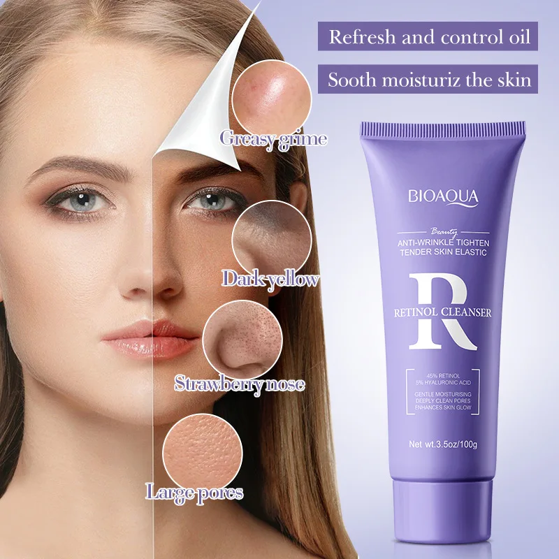 BIOAQUA Hyaluronic Acid Retinol Vitamin C Facial Cleanser Oil Control Moisturizing Face Wash Foam Face Cleanser Skin Care 2