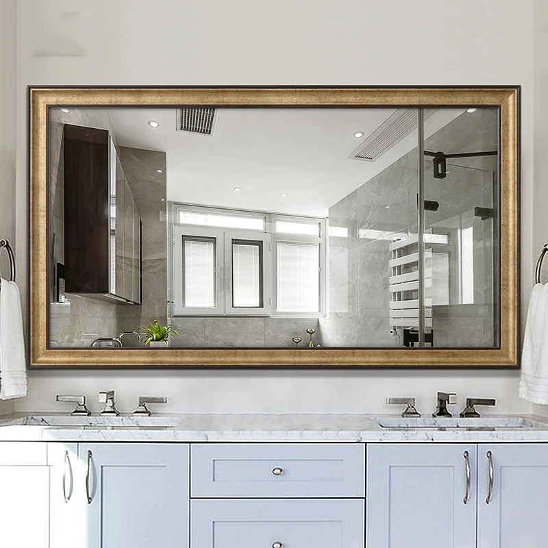 

Frame Gold Bathroom Mirror Wall Mounted Vintage Custom Clear Long Bathroom Mirror Big Pendant Espejo Pared Bathroom Fixtures