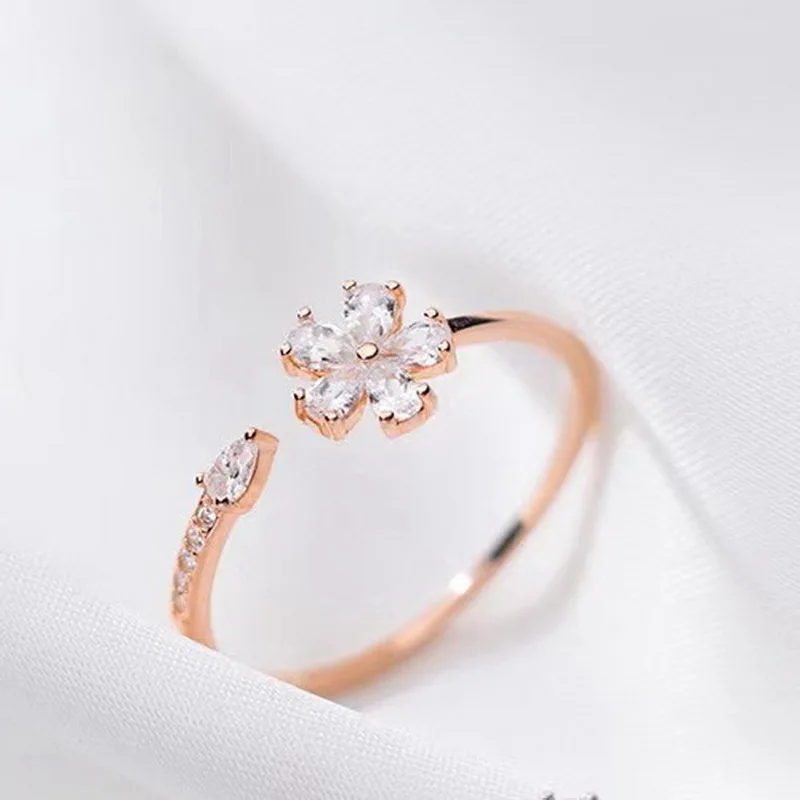 Luxury Zircon Flower Opening Rings for Women Cubic Zirconia Rose