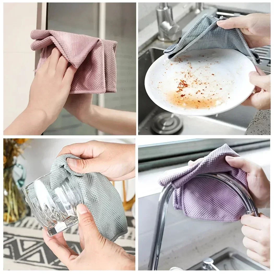 NanoScale Streak-Miracle Cleaning Cloths Pads Kitchen Anti-Grease Wiping Rags Miracle Cleaning Towel For Home Kitchen Tool