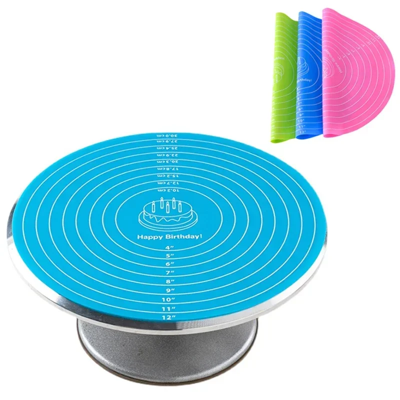 30cm Cake Baking Tools Cake Baking Mat Round Cake Baking Mat Silicone Cake Turntable Non-slip Mat with Scale High Temperature Resistant Kitchen Accessories