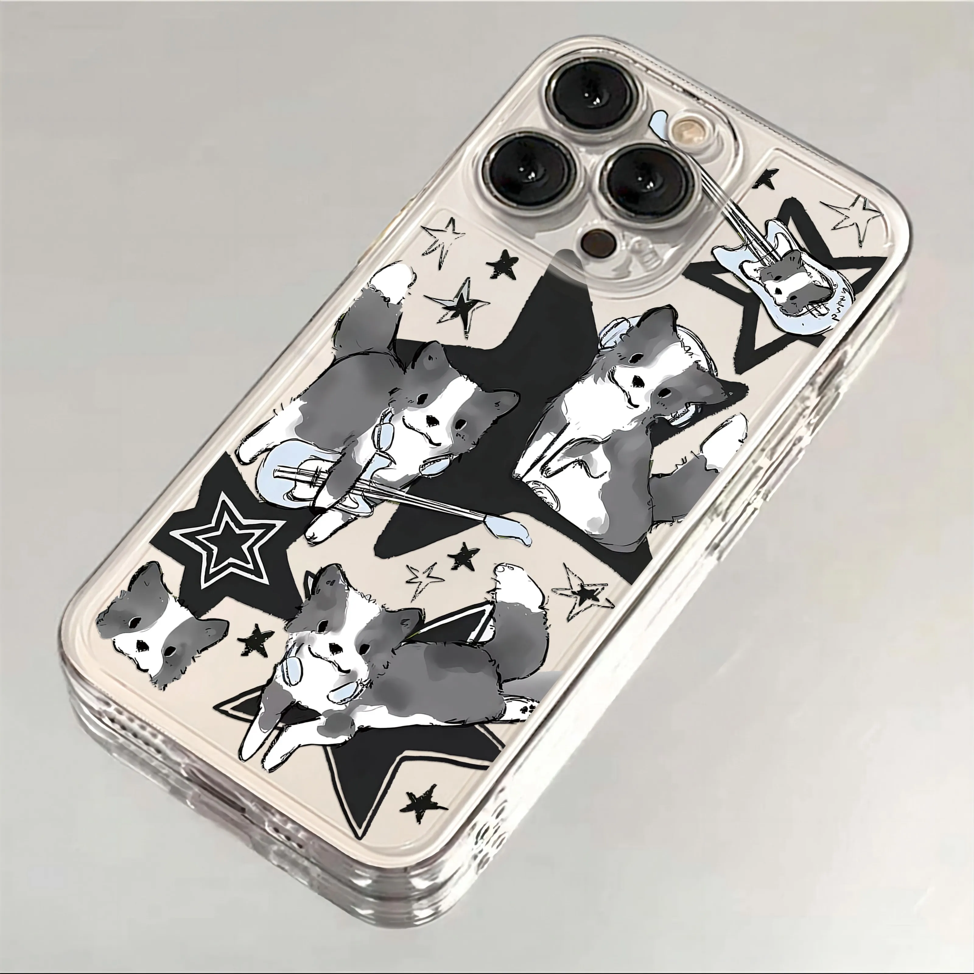 Luxurious Clear Black Guitar Cat Phone Case