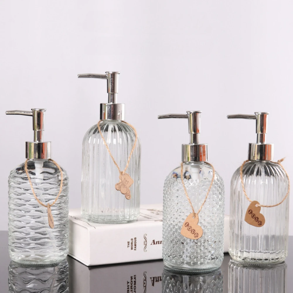 가벼운 럭셔리 핸드 워시 병, 투명 유리 병, 홈 프레스 샤워 젤 분할 병 세트 장식, 500ml 