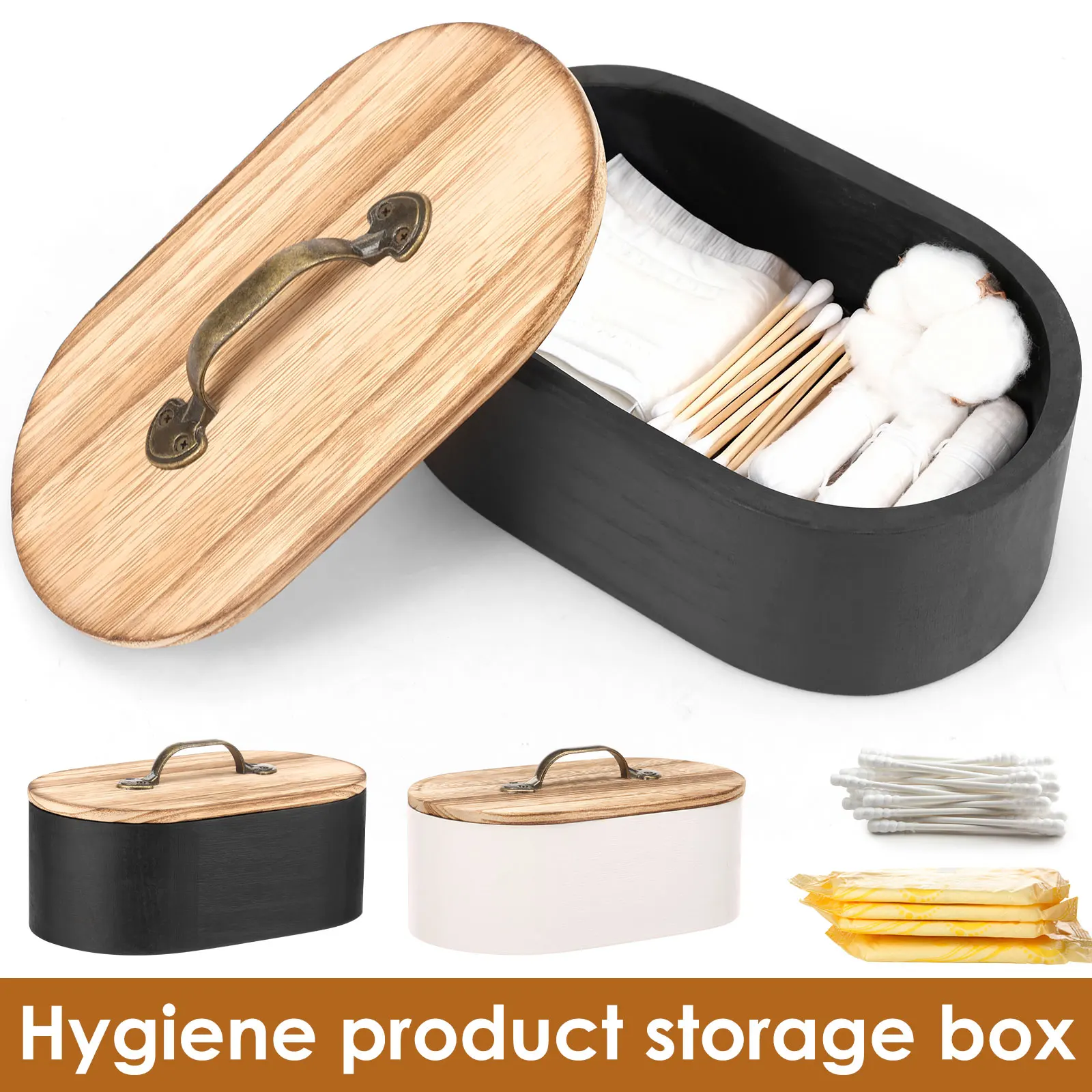 Oval Wooden Bathroom Storage Box with Lid - Minimalist Feminine Product Organizer