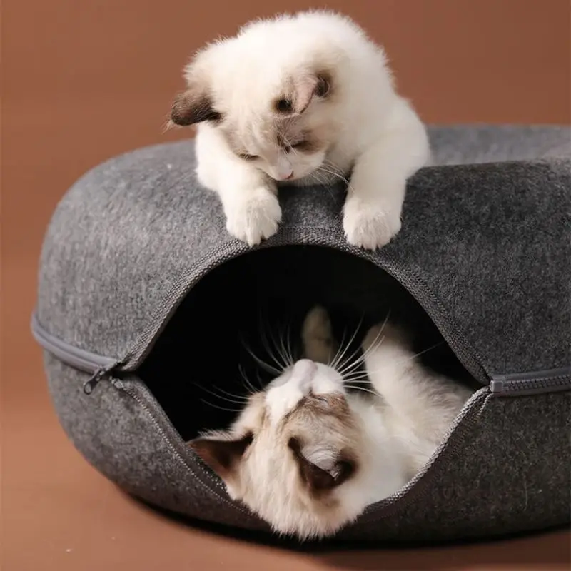 Cat Toys Felt Pet Cat House Cat Tunnel Bed Cats Interactive Funny Kitten Large Exercising Removable Villa