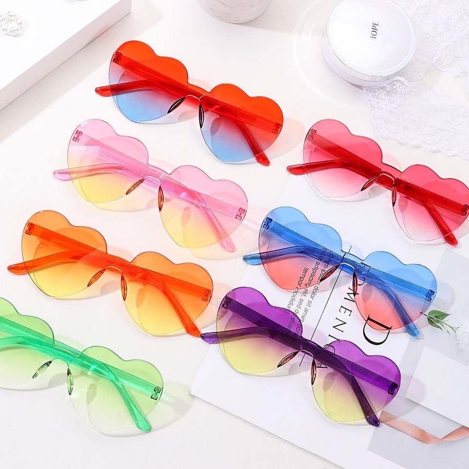 Women Colors Polycarbonate Heart Shape Tinted Party Sunglasses Girls Vintage UV400 Colors Rimless Polarized Sun Glasses
