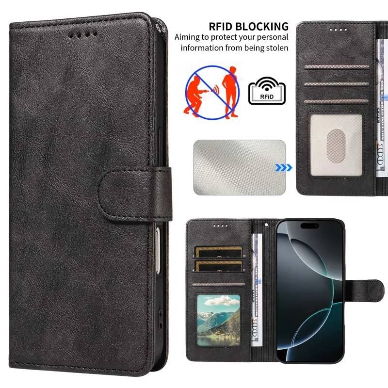 Luxurious Leather RFID Anti-Theft Flip Wallet Case