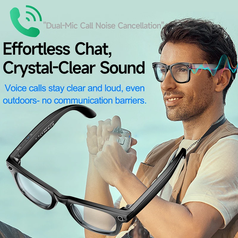 LIGE AI Smart Glasses Camera Color Change Lenses Touch Sport Sunglasses Bluetooth Call Music Video Recording  Anti-blue Glasses