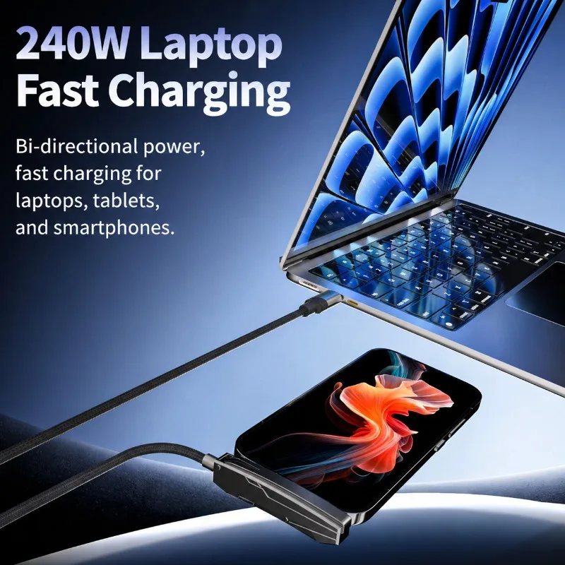 240W 고속 충전 USB-C 케이블 (아이폰 17, 태블릿 게임용 폰 거치대 포함)