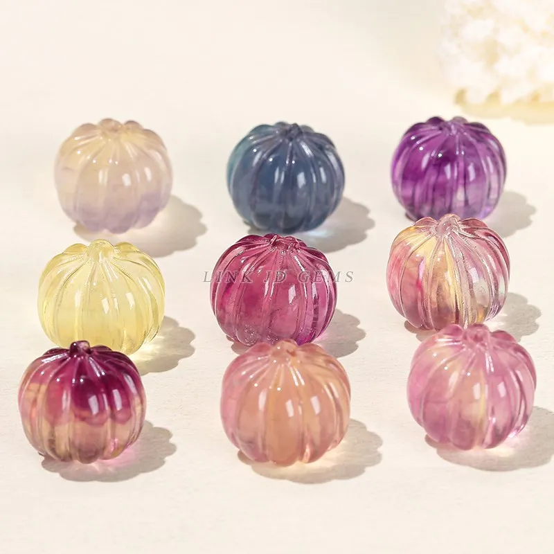 10 Pcs/lot Natural Fluorite Carved Pumpkin Shape Bead Random Color Crystal Spacer Bead For Jewelry Making Christmas Accessory 4