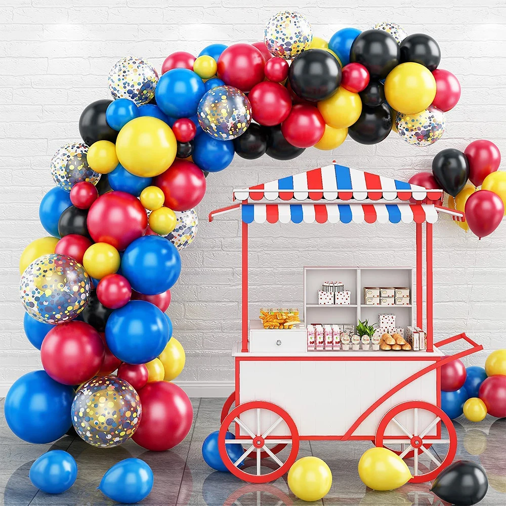 

Blue Red Black Balloon Arch Kit Yellow Confetti Balloons Garland Kid Baby Shower Carnival Circus Theme Birthday Party Decoration