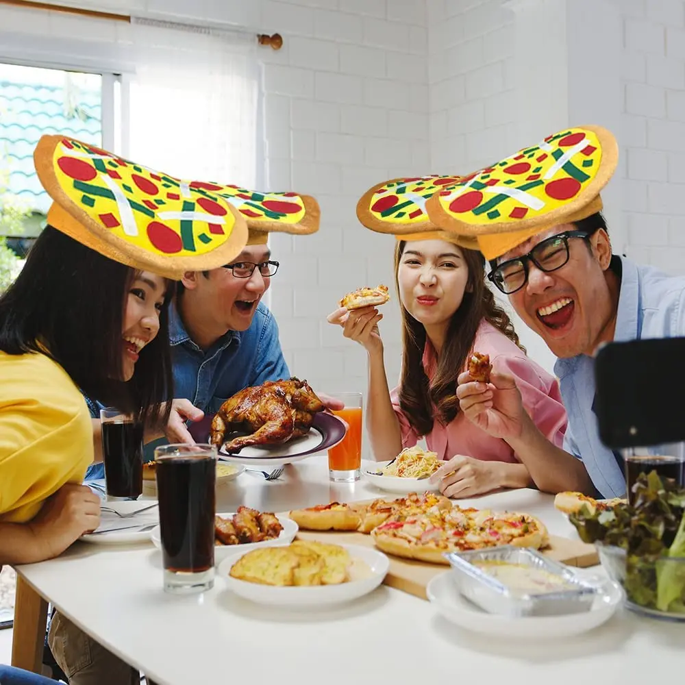 재미있는 피자 모자 의상 액세서리, 파티 용품 장식, 펠트 토핑과 미친 모자, 플러시 패브릭, 크리스마스