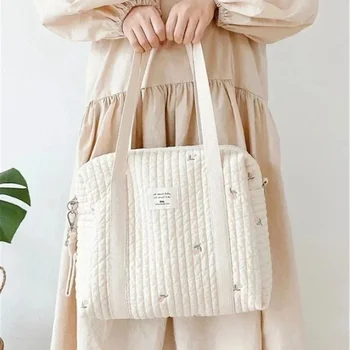 Borsa a tracolla per mummia per pannolini per la cura del neonato in stile coreano Borse grandi per riporre pannolini per passeggino trapuntato ricamato