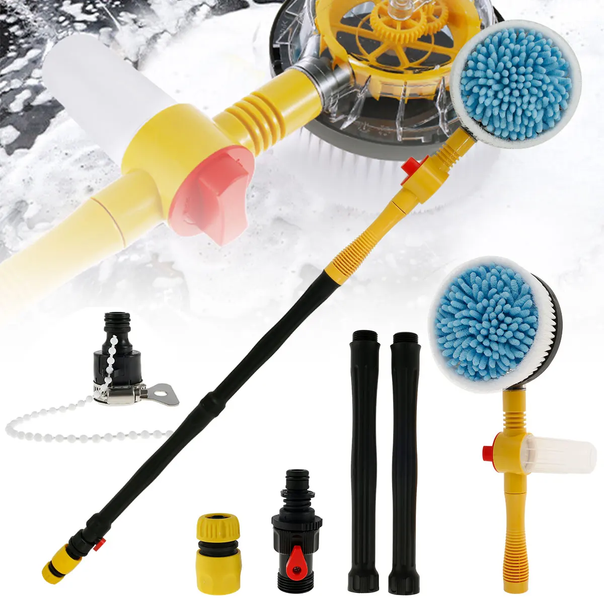

Auto Rotating Car Wash Brush Multifunctional Car Automatic Foam Cleaning Kit with 360° Spin Head Portable Chenille Car Scrub