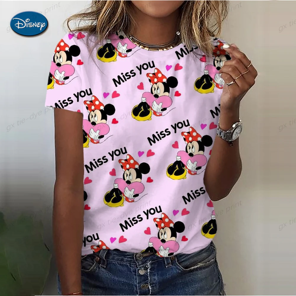 

Disney Gold Micky Head Women's Casual Print T-shirt Mickey Mouse High-quality Print Fashion Top Cartoon Wholesale