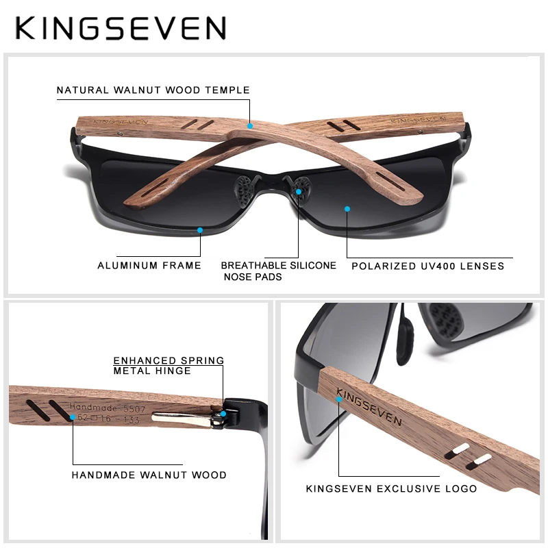 KINGSEVEN occhiali da sole da uomo in legno polarizzati occhiali da sole da esterno donne lenti a specchio occhiali da pesca fatti a mano moda UV400_voghion.com