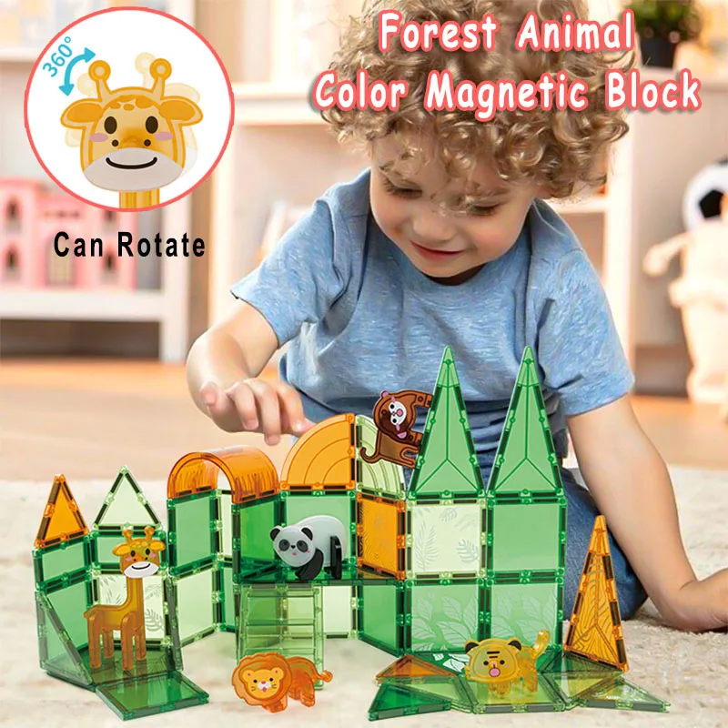 Magnetic Building Blocks Tile Kids Toy DIY Magnetic Designer Construction Set Animal Dinosaur Montessori Educational Toy for Boy