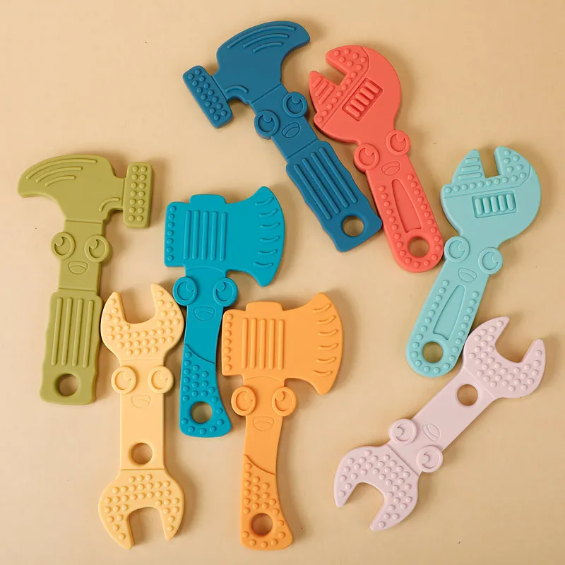 TYRY.HU 1Set Baby Silicone Teether BPA-Free Wrench Hammer Tools Teether Baby Necklace Pendant Organic Silicone Teether Set Gifts