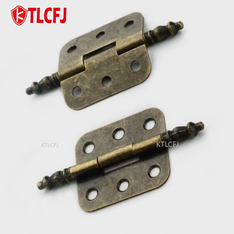 Cabinet Hinges 2 PCS Antique Bronze Retro 6 Holes for Wooden Jewelry Box