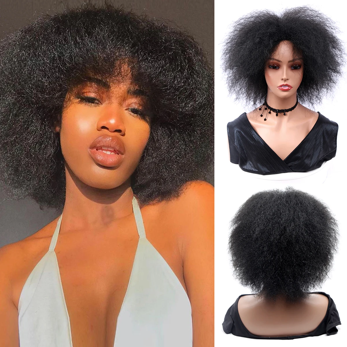 Pelucas Afro cortas para mujer, pelo sintético rizado de 6 pulgadas, Color negro, marrón y rojo