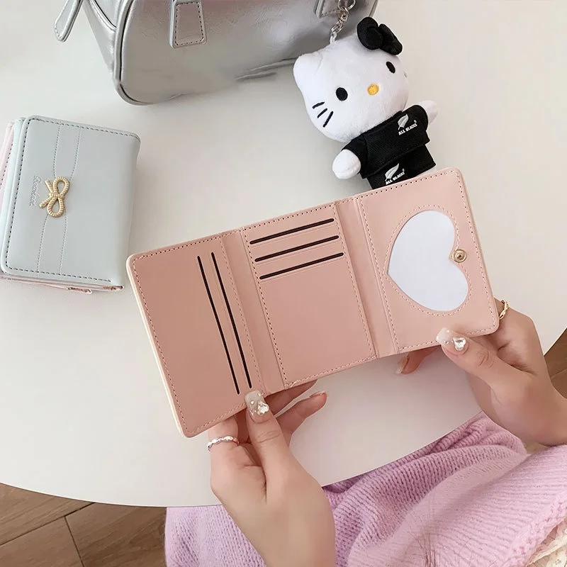 Chic Bow-Accent Wallet: Cute & Compact Three-Fold Purse with Card Holder and Coin Pouch