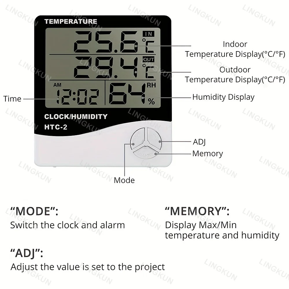 Digital Temperature Humidity Meter Electronic Clock