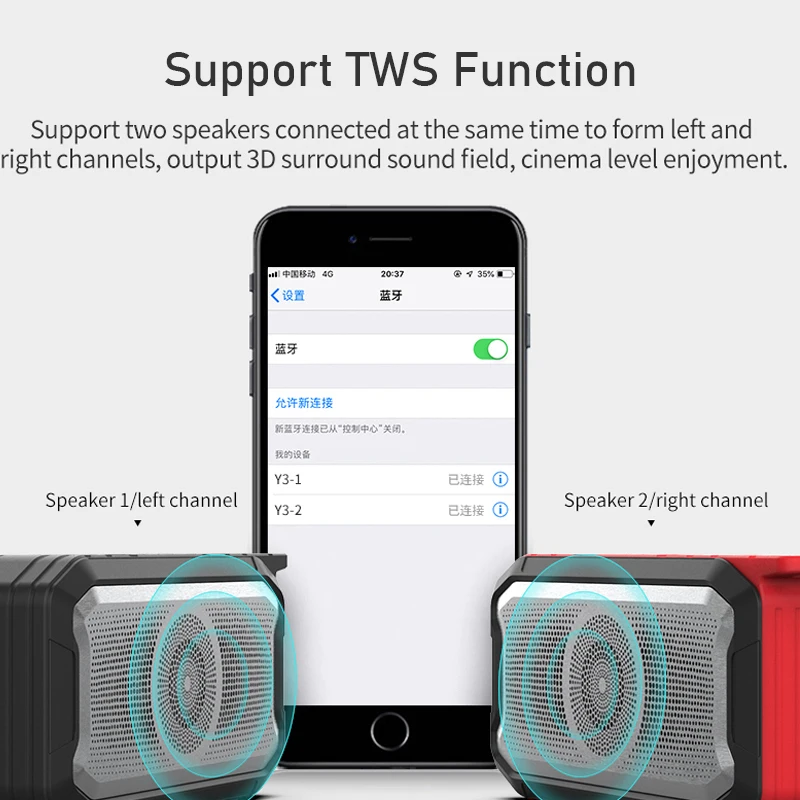 TWS Speaker Portable Bass Subwoofer Outdoor Waterproof Speakers Fm Radio AUX USB Music Boombox caixa de som altavoces images - 6