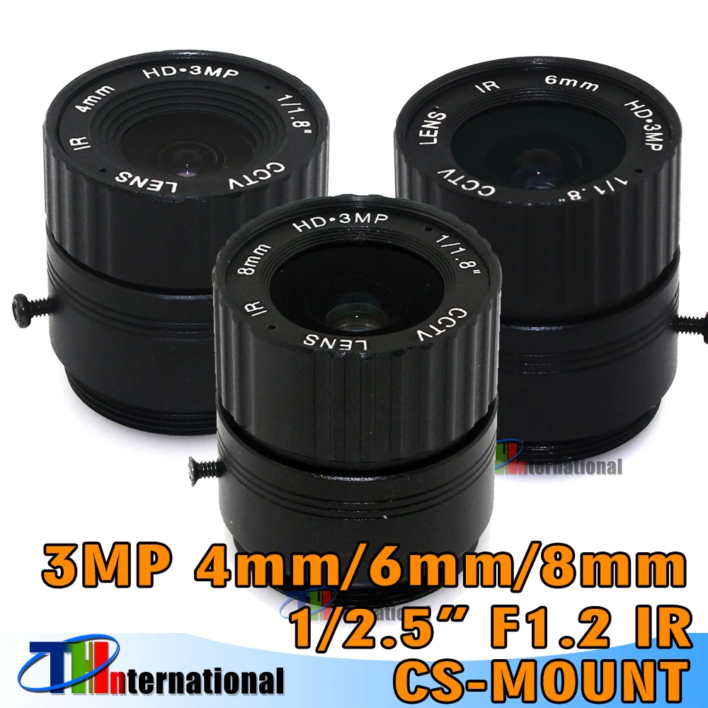 

2pcs/lot 3MP 4mm 6mm 8mm CS Lens Suitable for Both 1/2" and 1/3" CCTV CMOS Chipsets For HD IP USB Cameras and Security Camera