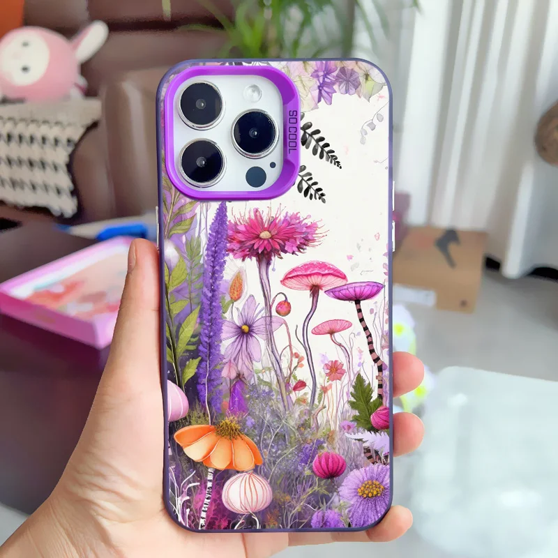 Modische wunderschöne lila Blumen-Handyhülle für iPhone 16 14 Pro Max Plus 15 11 13 12 Mini Pro Max Floral stoßfeste Laserabdeckungen – Detail 11