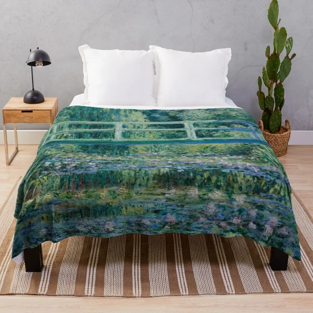 

Claude Monet - Water Lilies and Japanese Bridge Throw Blanket Furry Summer Custom Blankets