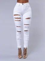 Nouveau printemps été élastique fjBlack et blanc déchiré Jeans mode Sexy Skinny Denim crayon pantalon S-3XL DstressShipping 4
