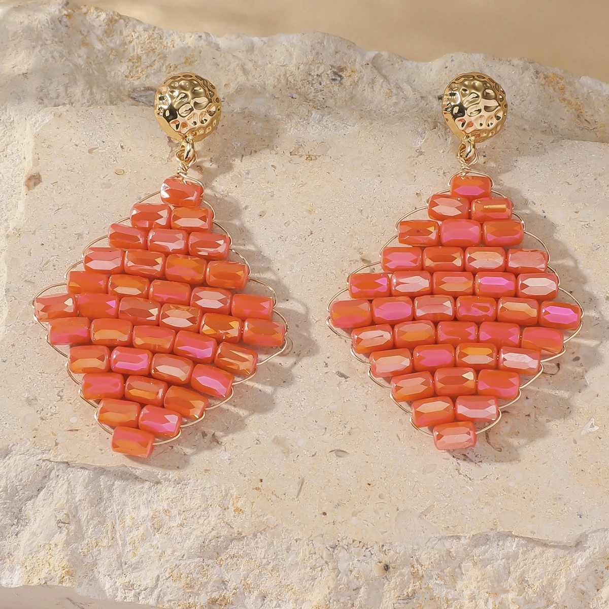 Boho Elegant Geometric Crystal Beads Earrings for Women Ladies Handmade Trendy Metal Drop Earrings Summer Party Jewelry Gifts