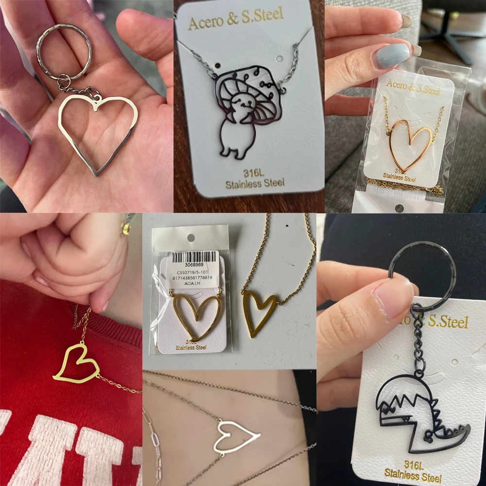 UZone Customized Children\'s Drawing Necklace Bracelet Keychain Personalized Kid\'s Art Stainless Steel Custom Logo for Kids Gift