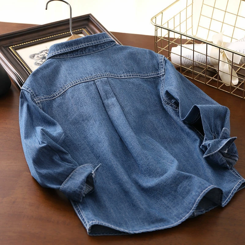 Fashion Boys Denim Shirt Long Sleeve Turn Down Collar Blue Shirt Children Boys Loose Casual Cardigan Tops Clothes