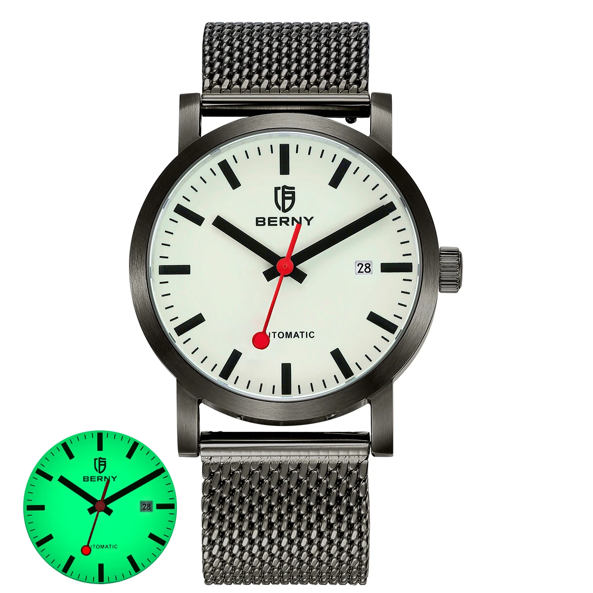 

BERNY Swiss Railway Watch MIYOTA 8215 Automatic Watch Men Luminous Stainless Steel Fashion Wristwatch Waterproof Mechanical