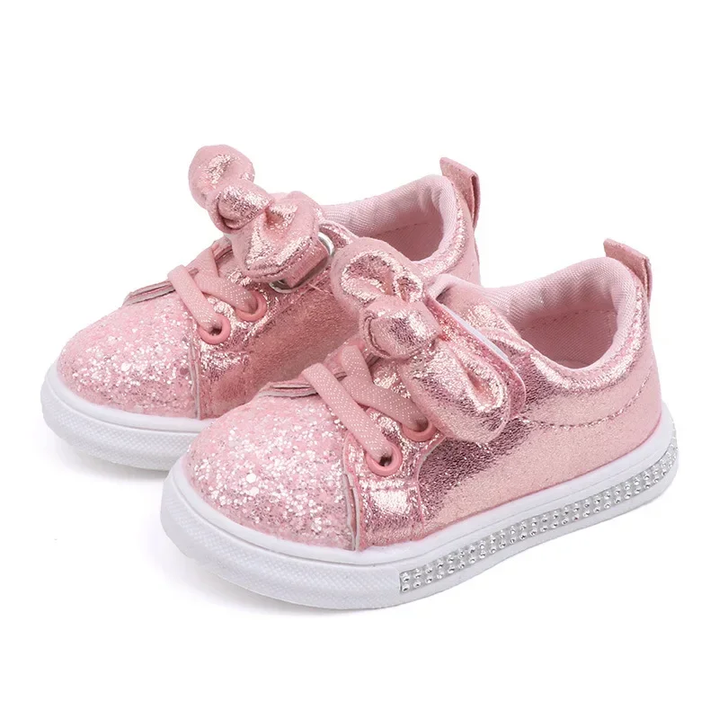 

Children's Shoes Girl Sequin Casual Shoes Toddler Princess Cute Bow Sneakers Baby Boy Flats Comfy Breathable Kids Dress Shoes