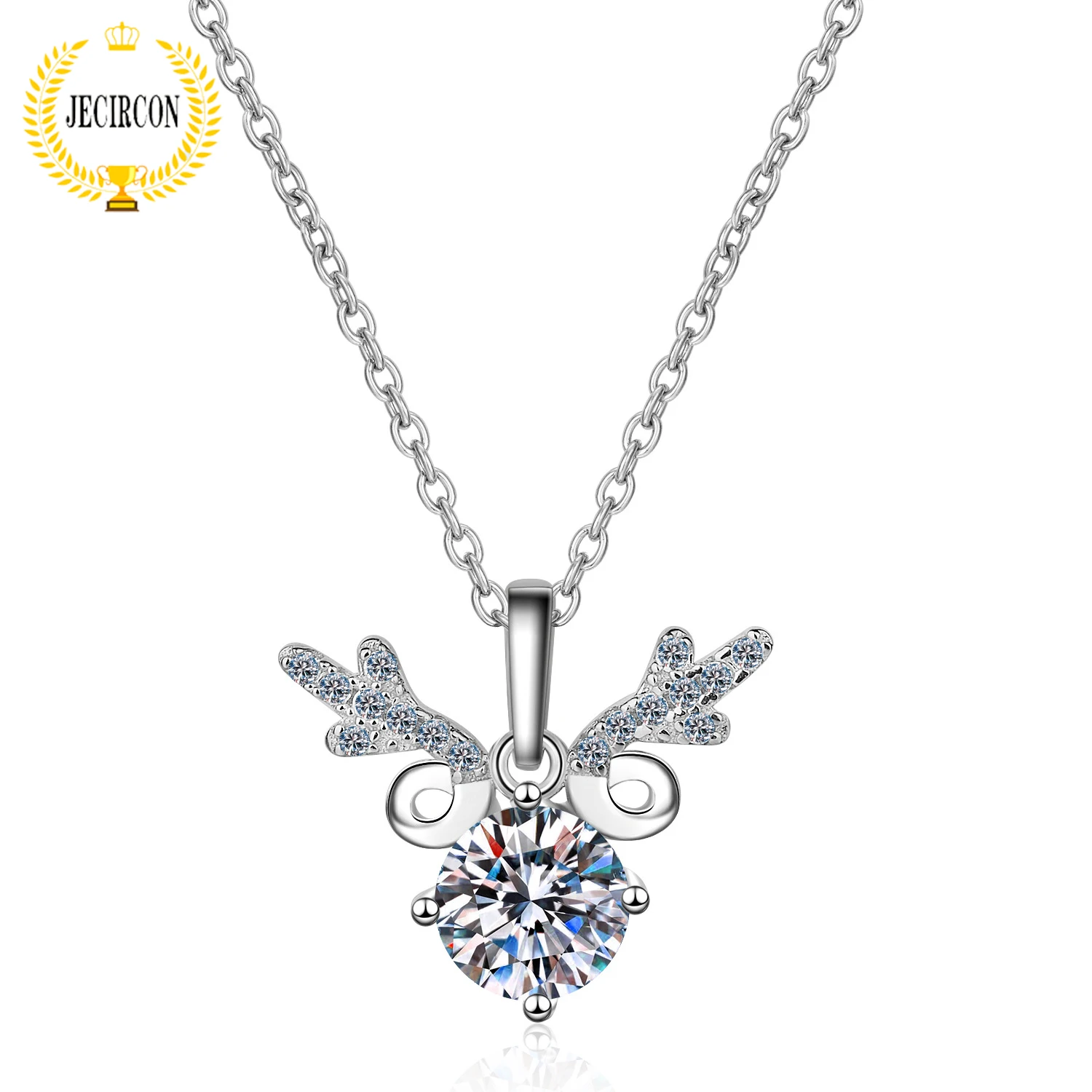 

JECIRCON 1/2 Carat Moissanite Necklace for Women 4-claw Simitation Diamond Deer Pendant 925 Sterling Silver Plated pt950 Jewelry