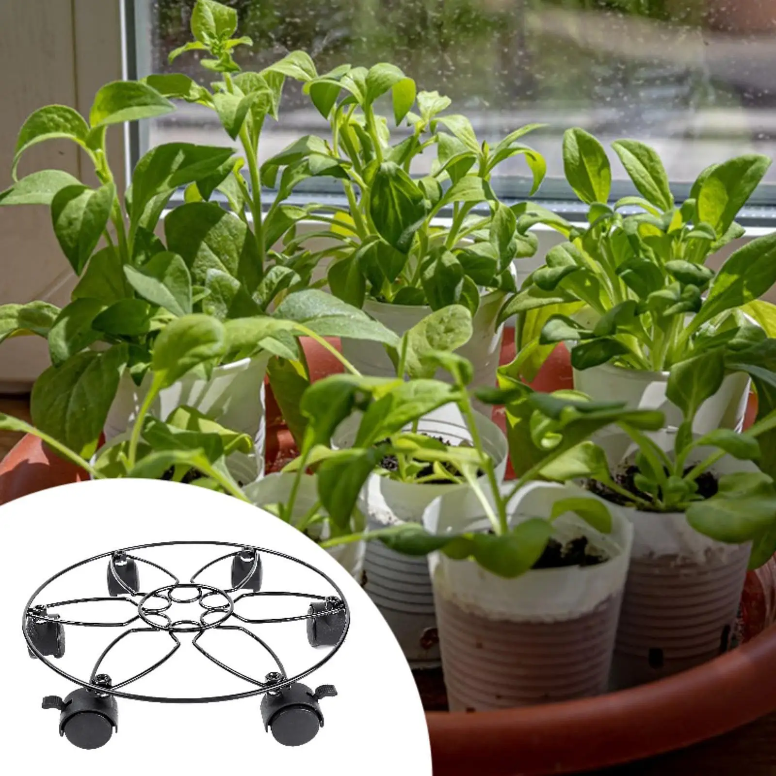 Plant Pot Caddy Round Metal Potted Plant Dolly for Living Room Garden Office