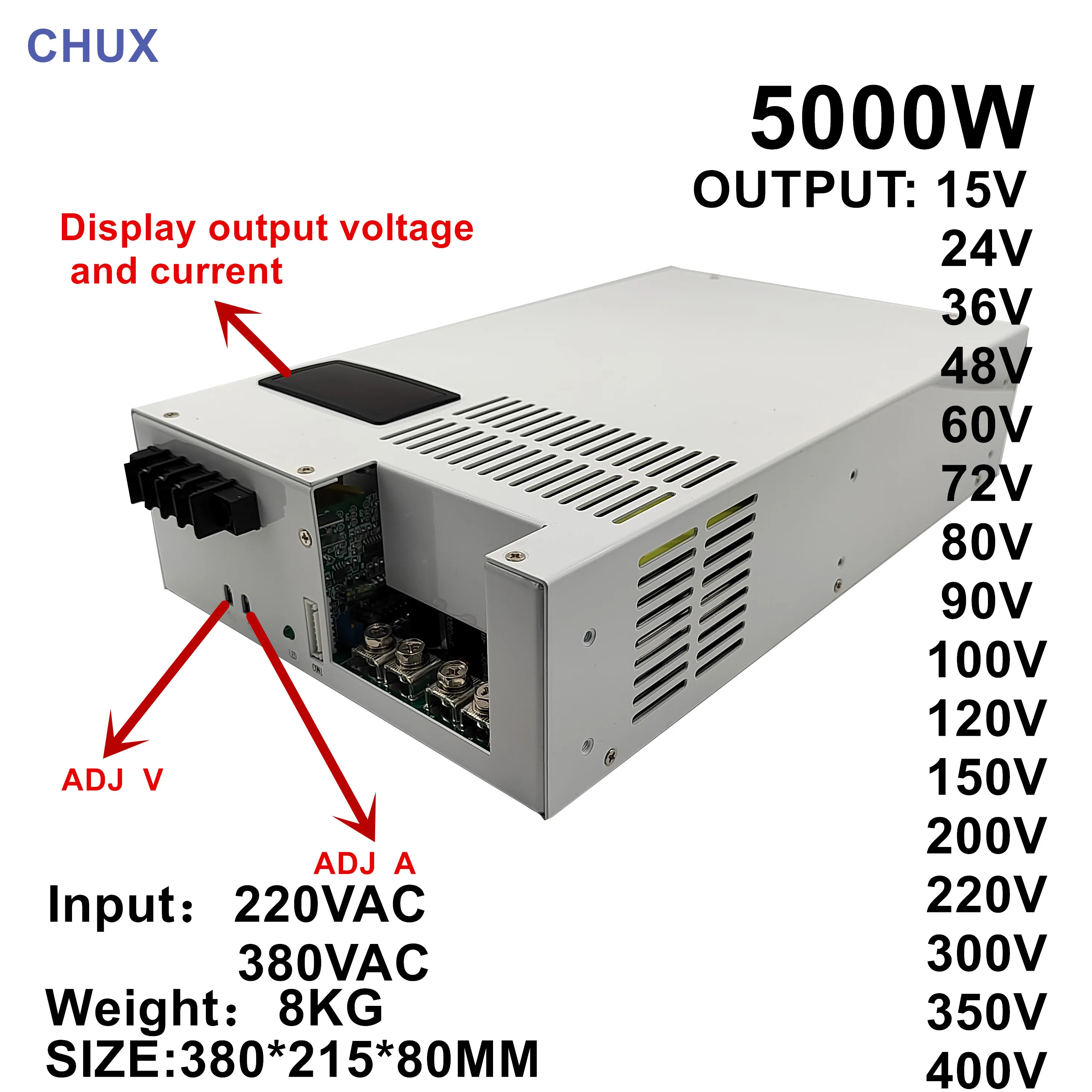 

5000W Adjustable DC Switching Power Supply 220/380VAC Laboratory Test AC-DC 15V 24V 36V 48V 60V 80V 90V 100V 110V 200V 300V 400V