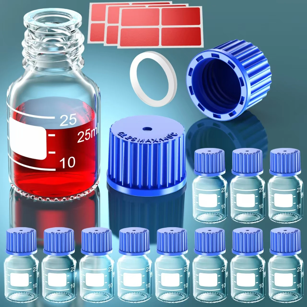 GL45 GL32 GL25 Round Media Storage Bottles Storage Glass Bottle Blue Screw Cap 25ml 50ml 100ml 250ml 500ml 1000ml ks-tek media storage bottles