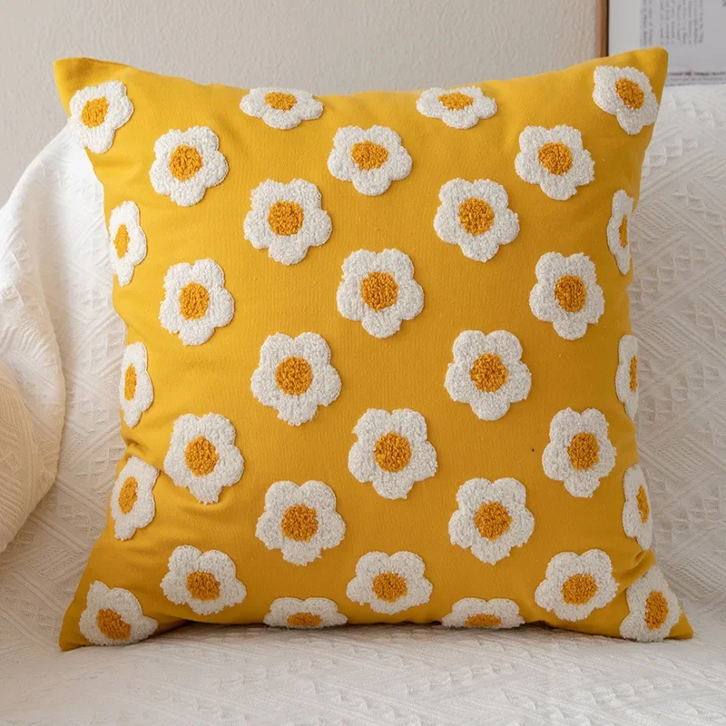 Hwy 50 Federa Cuscino Tela Di Cotone Con Ricamo Astratto - 45x45 Cm, Giallo, Chiusura Lampo - 5