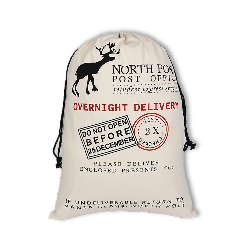 Christmas Gift Bag 50*70cm Cotton Canvas Reindeer Stocking Santa Claus Drawstring Bag Printed Sock Gift Holder Big Size gift bags christmas gift bags christmas stockings