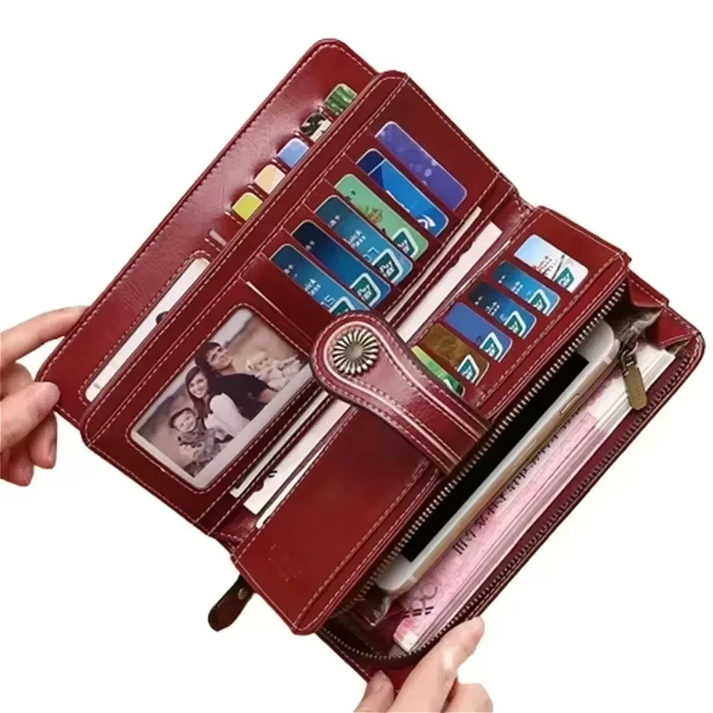 Haute qualité femmes portefeuille antivol en cuir portefeuilles pour femme longue fermeture éclair grande pochette pour dames femme sac à main porte-carte