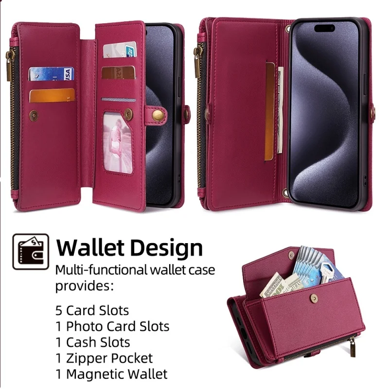 Leather Phone Case with Lanyard and Wrist Strap – Universal Card Holder Bag
