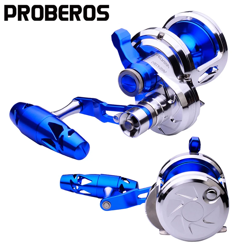 

PRO BEROS Aluminum Jigging Reel Max Drag 40kg-88LB CNC Machined 2-Speed Lever 5.7:1/3.0:1 Sea Boat Fishing Reel Trolling Reel